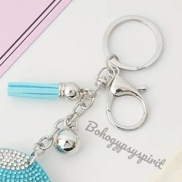 🍄Mushroom Crystal Rhinestone Keychain Bag Charm With Blue Tassel - Picture 3 of 11